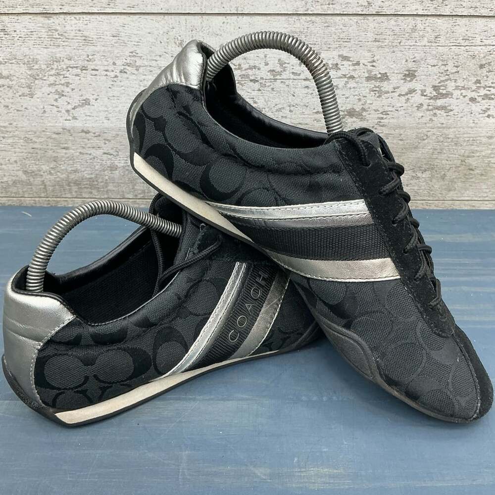 Coach Jayme Black Monogram Signature & Suede Sneakers Size 9.5M Q582